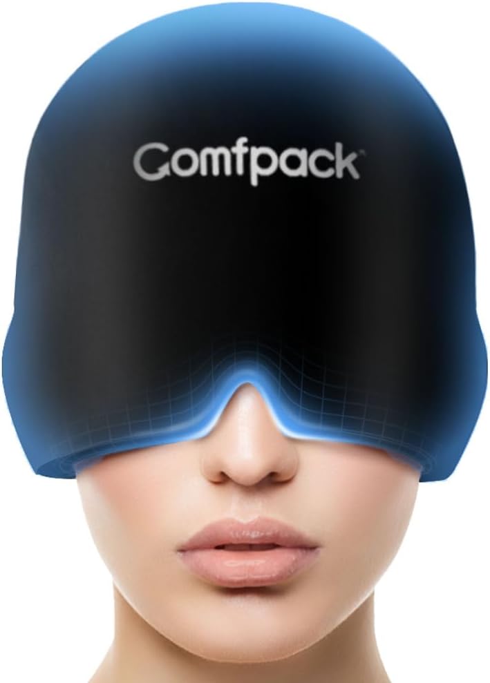 Migraine Relief Cap, Full hode kalde kompressor myk strekkende hodepine Relief Cap for spenning, Sinus, Stress Relief, Hangover Ice Hat, Puffy Eyes, Gaver for Migraine Suffere
