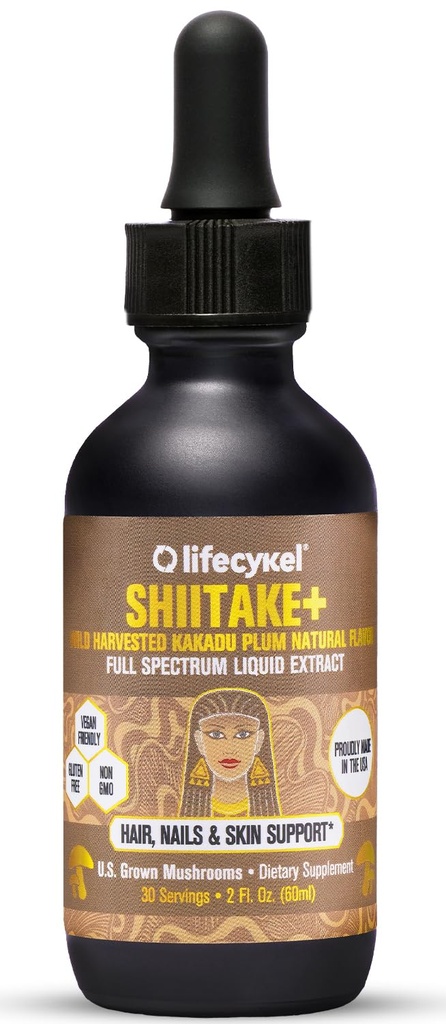 Lifecykel - Shiitake Mushroom ekstrakt med Kakadu Plum-hår, hud og negle støtte, Anti Aging Supplement- 100% organiske mushrooms, immunforsterkning, vitamin C laget i US- 2 Fl oz(Packing May Vary)