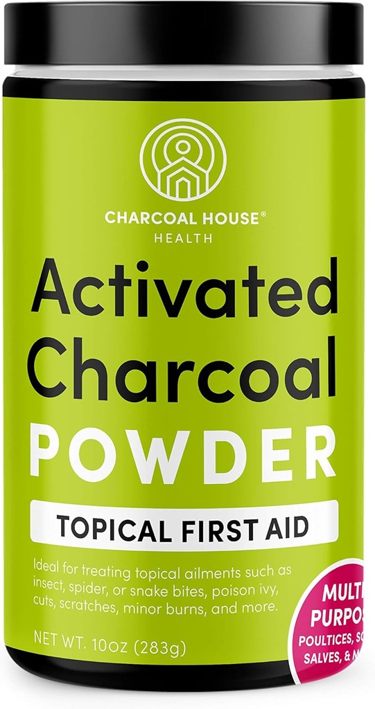 Charcoal House Hardwood Aktivert Charcoal Powder - Topisk Førstehjelp til å lage Charcoal Poultics, Charcoal Foot Soaks, Charcoal Baths og mer! - 10oz