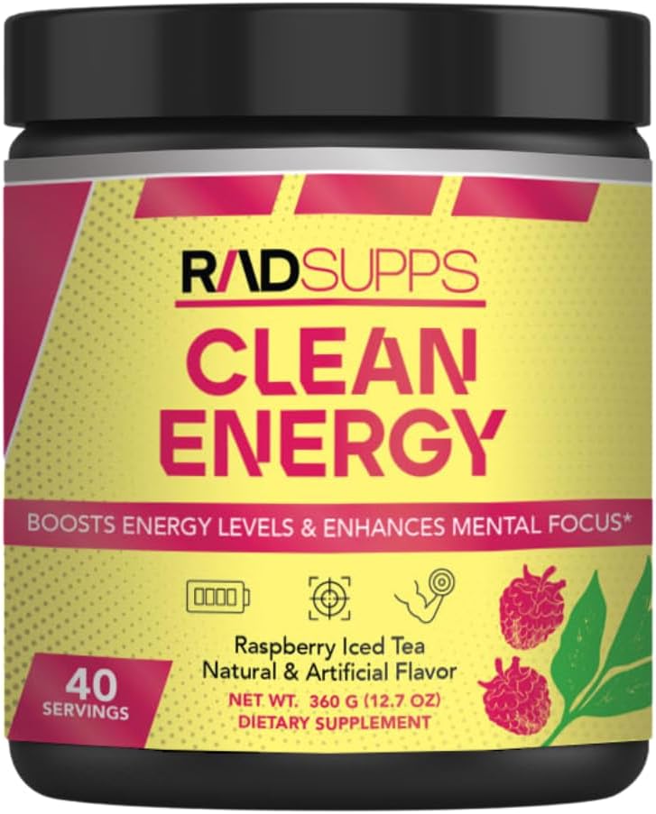 Ren energi - Før trening pulver for menn og kvinner med BCAA Aminosyrer, energi drikke pulver, Amino syre energi pulver for energi og fokus - 40 serveringer (12,7 oz, bringebær iced te)