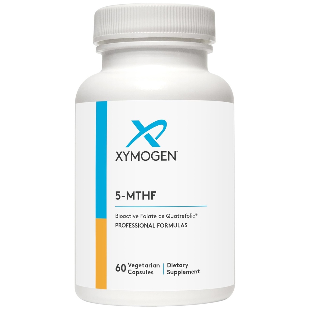 XYMOGEN 5 MTHF - 3.400 mcg DFE Bioaktiv Folat Supplement som Quatrefolic - kardiovaskulær, Mood + Methylation Support - vitamin B Metyl Folat som L-metylfolat (60 kapsler)