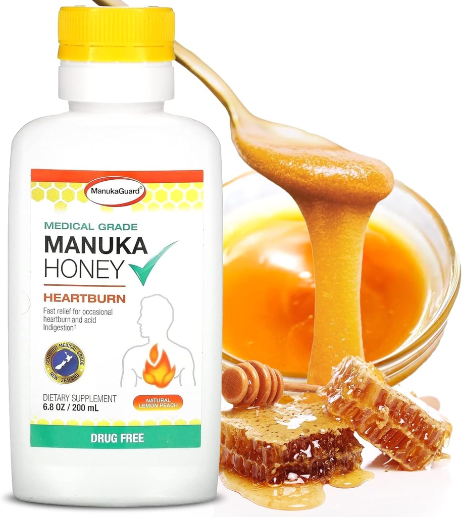 ManukaGuard Heartburn Nutralizer, Medisinsk Grade Manuka Honning 6.8oz - Umiddelbart hjerteforbrenning og syreforedling lindring. Narkotikafri antacid alternativ