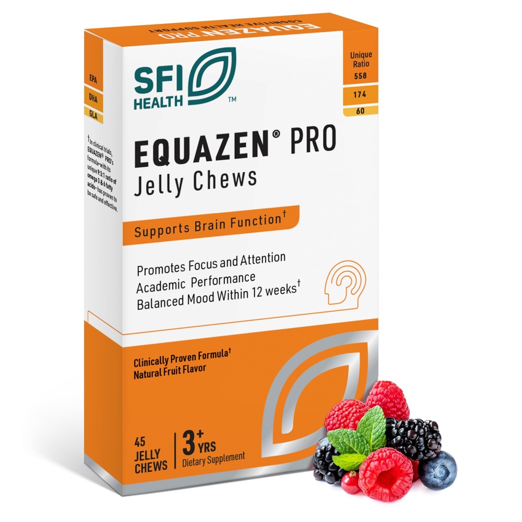 Equazen Pro SFI Health Fish Oil Jelly Chews - Omega 3 & Omega 6 for barn og tenåringer - EPA, GLA og DHA for barn Mood, minne og fokus støtte - optimalisert for biotilgjengelighet og absorpsjon (45 Jelly Chews)