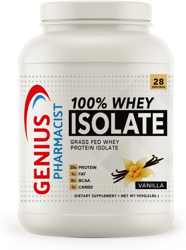 100% WHEY Isolate Vanilla - 2 lb (909 Grams) - 28 Serveringer