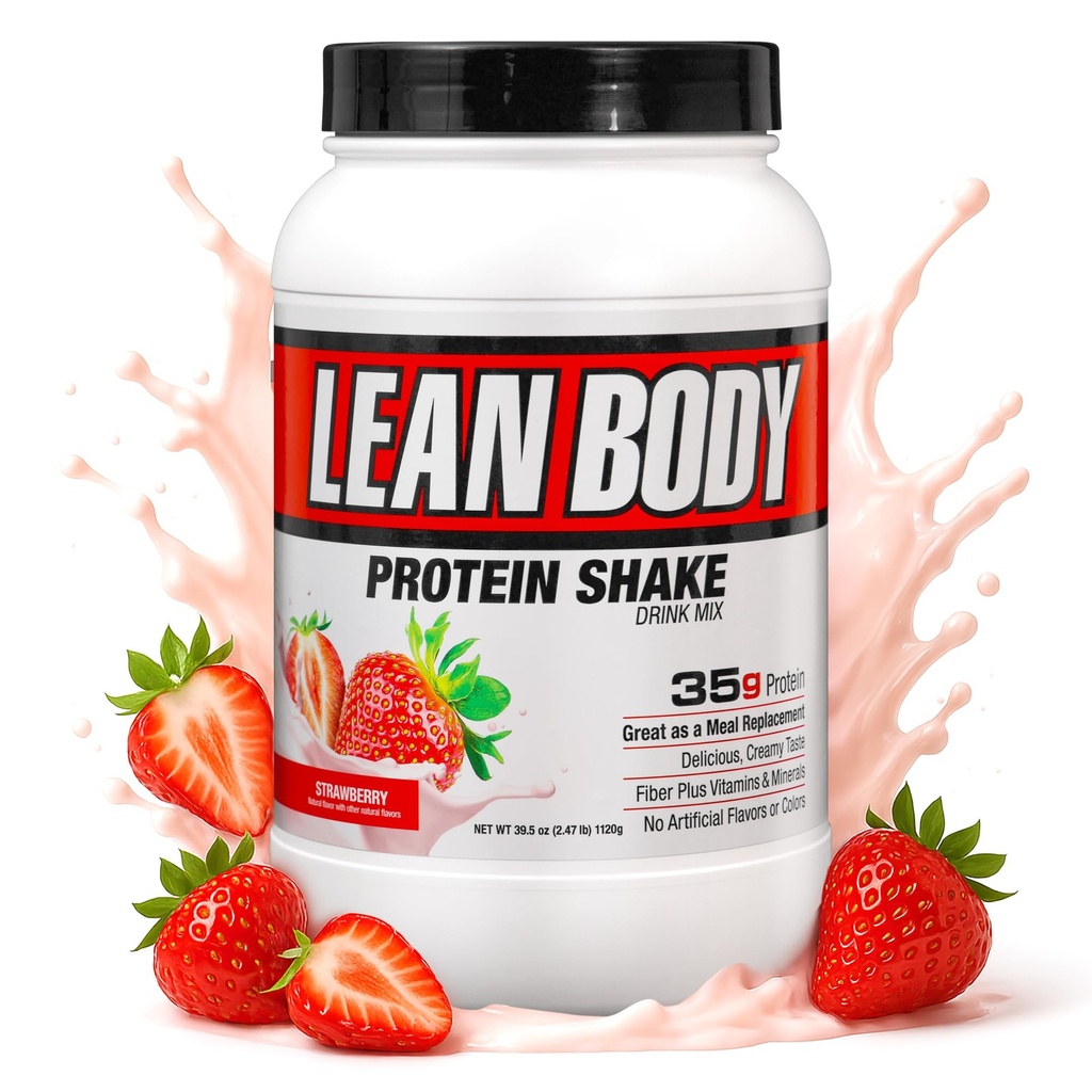 Labrada Ernæring Lean Body Hi-Protein Shake, Jordbær, 2.47-Pound Tub Jordbær emballasje KAN VARE