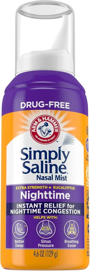 Enkelt Saline Plus Nighttime Formula Nasal Mist, Eucalyptus, Ekstra styrke, 4,6 fl oz - 2pc
