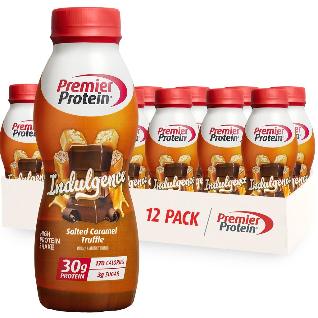 Premier Protein Indulgence Protein Shake, 30g Protein, 3g Sukker, Saltet Caramel Truffle, 11.5 fl oz, Pakke med 12