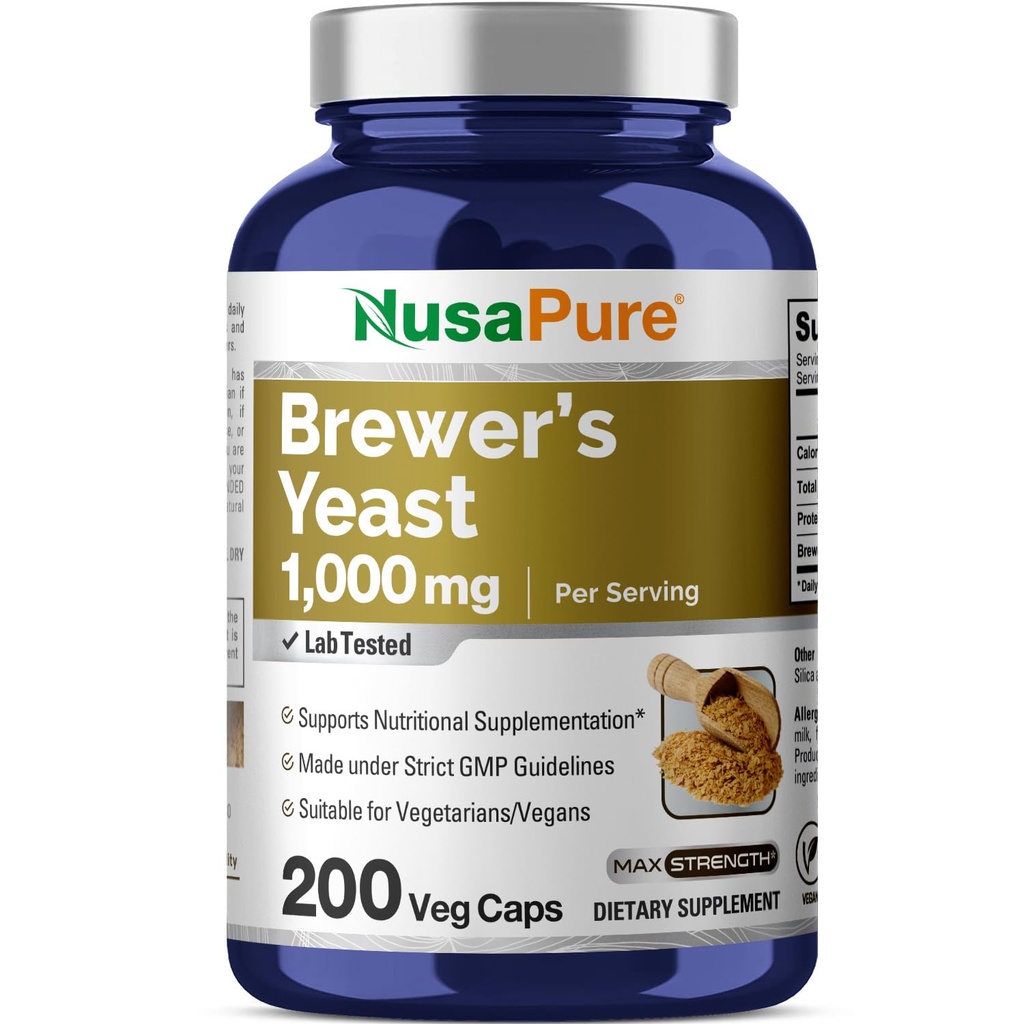 NusaPure Brewers Yeast 1000 mg 200 Vegetariske Caps (Non-GMO, Vegan)