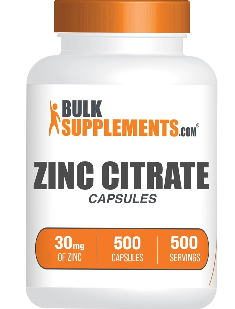 BulkSupplements.com Zink Citrat Kapsler - Sink Supplements, Glutenfri - 30 mg per servering, 1 Kapsel per servering, 500 Count (Pack of 1)