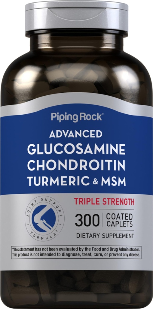 Piping Rock Glukosamine Chondroitin MSM Turmeric | 300 Caplets | Supplement for kvinner og menn | Avansert trippel styrke kompleks | Ikke-GMO & Glutenfri