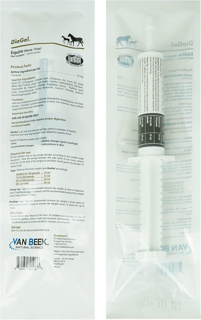 DiaGel for Equine - oralt administrert Gel for anledninger Løse verktøy og Digestive Upset - naturlige hesteprodukter - Van Beek Natural Science