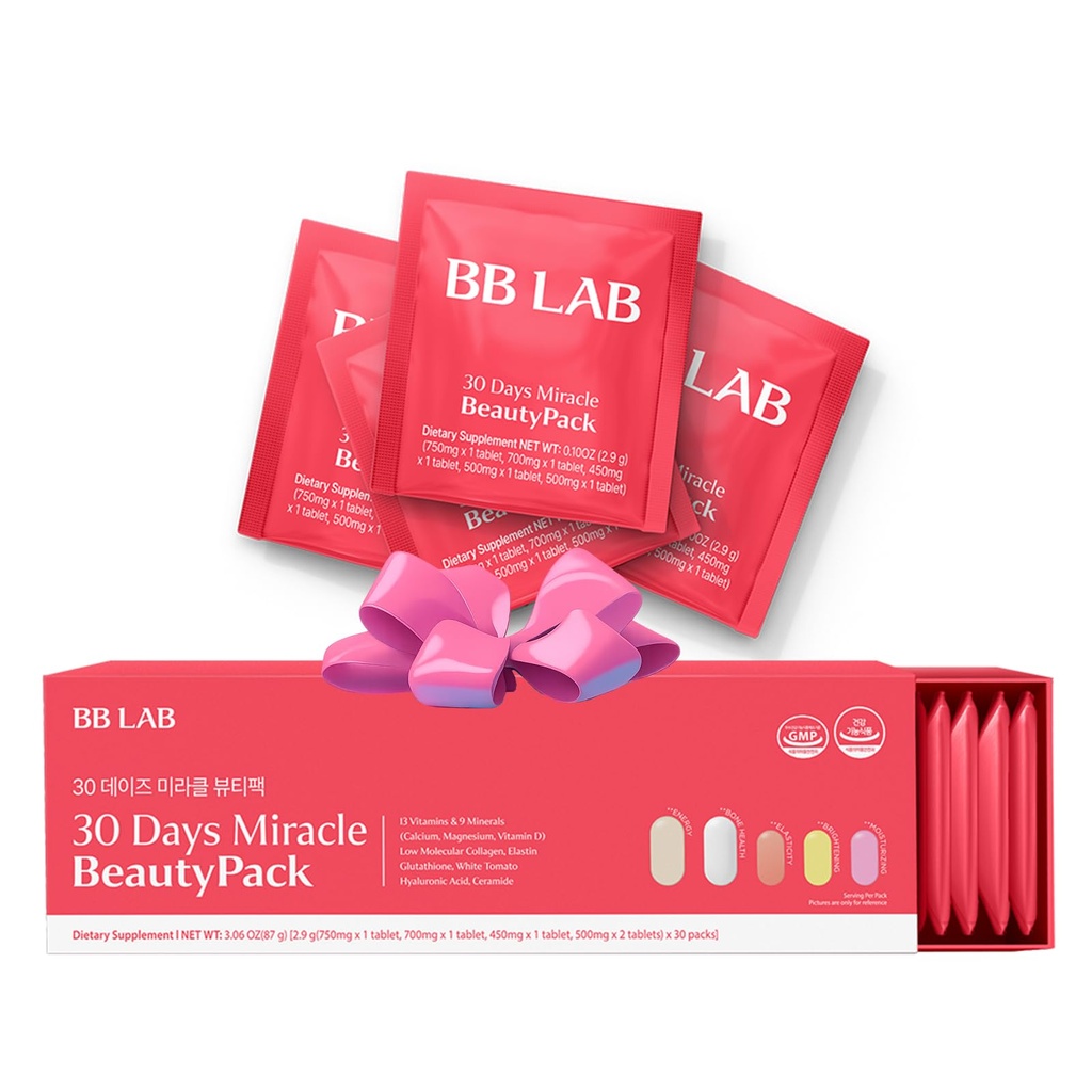 BB LAB 30 dager Miracle Beauty all-i-one pakke, lav molekylær kollagen, elastin, glutathion, ceramid, Hyaluronsyre, flervitaminer og mineraler, kalsium, magnesium, vitamin D