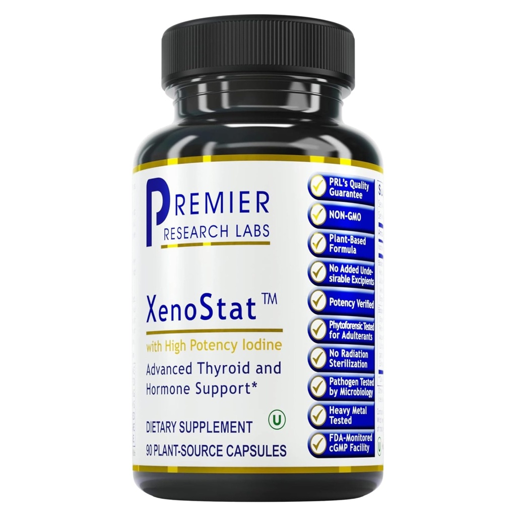 Premier Research Labs XenoStat - Thyroid funksjon & hormon støtte - med Chlorella, Hyssop urt, Melk Thistle & Reishi Mushroom - Kosher - Vegan - 90 Plant-kilde kapsler