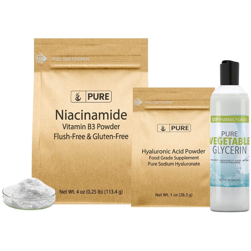 Rene originale ingredienser Hyaluronsyre, Niacinamid, og Glycerin Bundle, forskjellige størrelser, odorløs, fargeløs