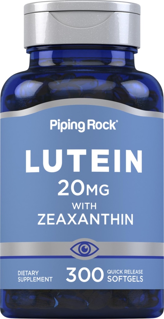Piping Rock Lutein og Zeaxanthin Supplement | 20 mg | 300 Softgels | Øyevitamin fra Marigold Extract | Ikke-GMO, Glutenfri