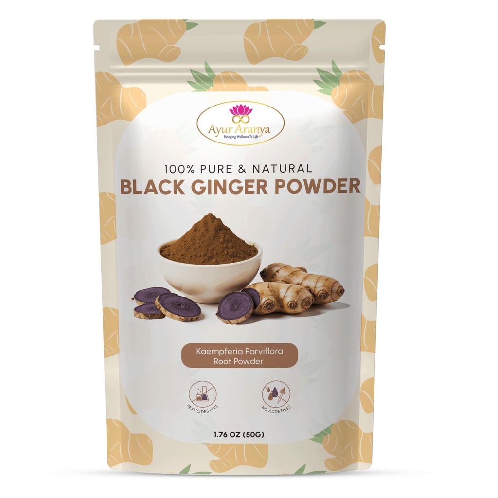 Ayur Aranya 100% ren svart Ginger pulver 50g – Kaempferia Parviflora rot pulver – naturlig Stamina & energi Booster – premium kvalitet, ingen preservatives – blanding med vann, juices, smoothies eller te