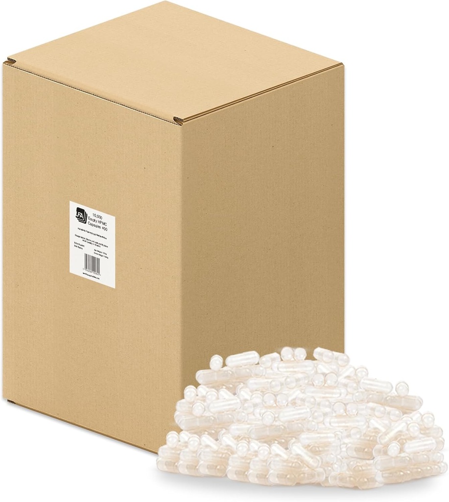 Tom 00 Capsules - Vegansk HPMC - 10000 Count Box - Pill Kapsler tomme passerer Capsule Fylling Machine Tray - Sammen med Vegetariske Caps Lett Snap for DIY pulver Supplement piller - Halal & Kosher