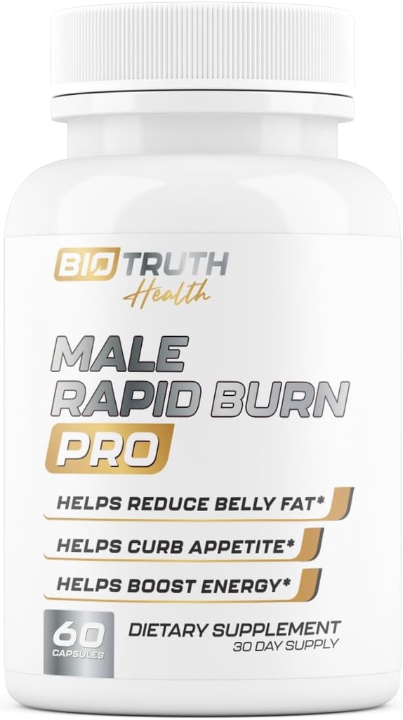 Male Rapid Burn PRO Ny fettforbrenner for menn vekttap piller | Appetitt Suppressant, Carb Blocker, Energiforsterker | 6 Ultra dosert kraftige ingredienser | Trygge 3rd part testet - 60 kapsler