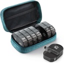 AUVON Canvas Bag Reise Pille Organizer 2 ganger om dagen, Stor AM / PM ukentlig pille boks 7 dagers pille saken med bærbar Cyan glidelås klodeveske for holding kosttilskudd, vitaminer og fiskeoljer