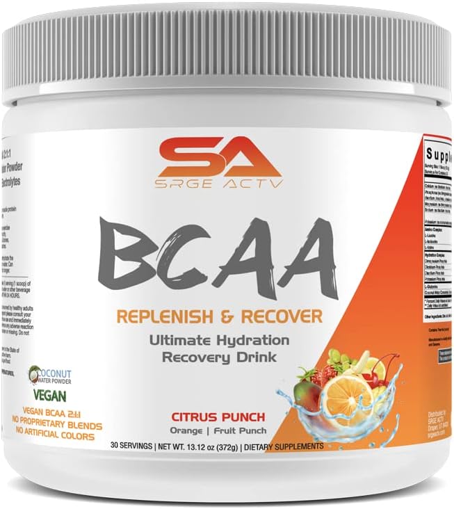 BCAA pulver pluss glutamin og elektrolyt pulver for gjenoppretting og hydrasjon - 30 serveringer (Citrus Punch)