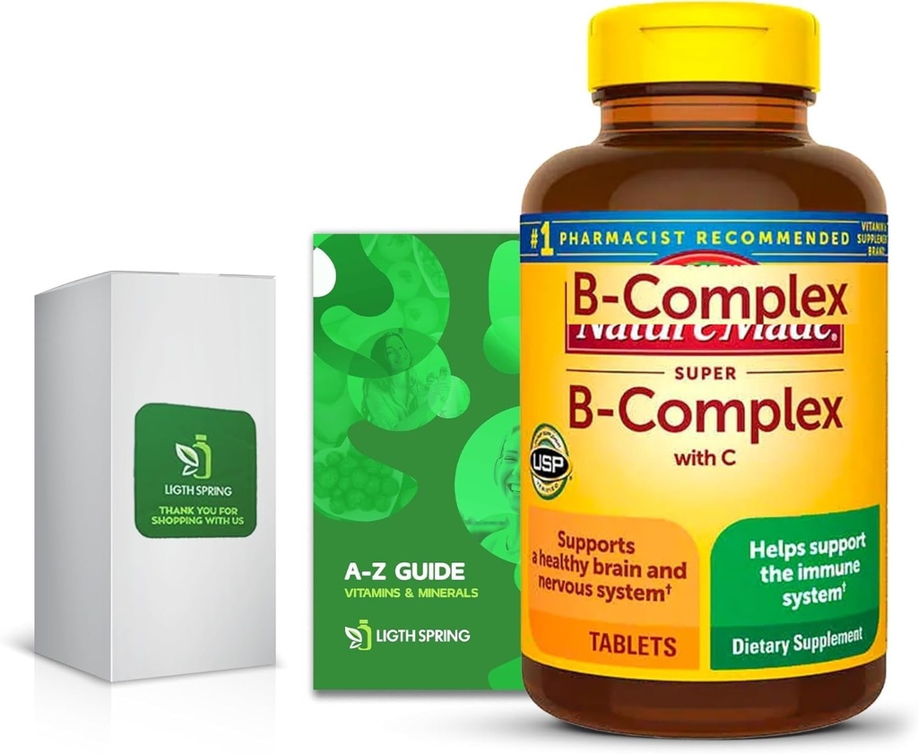 Super B-kompleks med C, 460 tabletter med eksklusive vitaminer og mineraler A til Z - Bedre Ligth & Spring Guide (2 elementer)