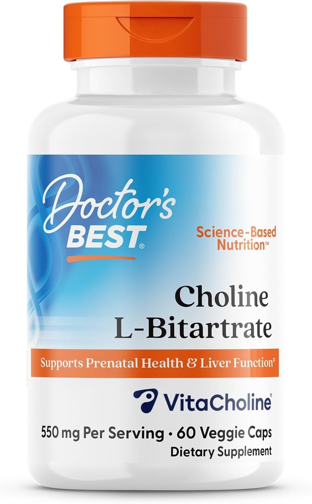 Doktorens beste Choline L-Bitartrat (VitaCholine), støtter prenatal helse og leverfunksjon, ikke-GMO, Glutenfri, Soya Gratis, Vegan 60 Vegetar Caps