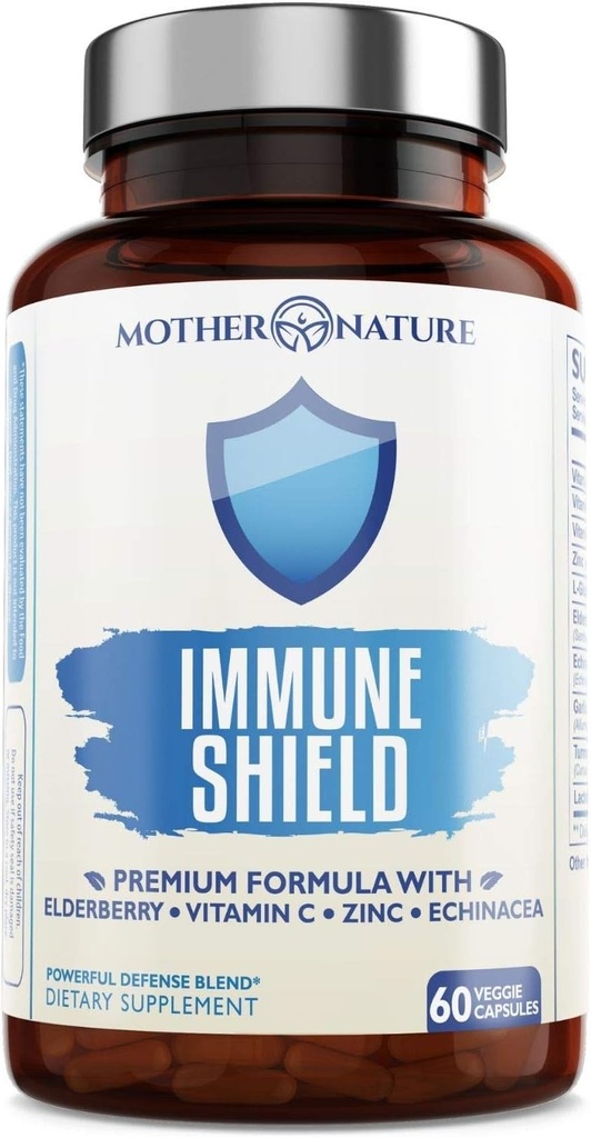 Advanced 7-i-1 immunstøtte Supplement for allergier - eldrebær, vitamin C, sink, og mer - Øker immuniteten hos voksne og barn (60 vegansk kapsler)