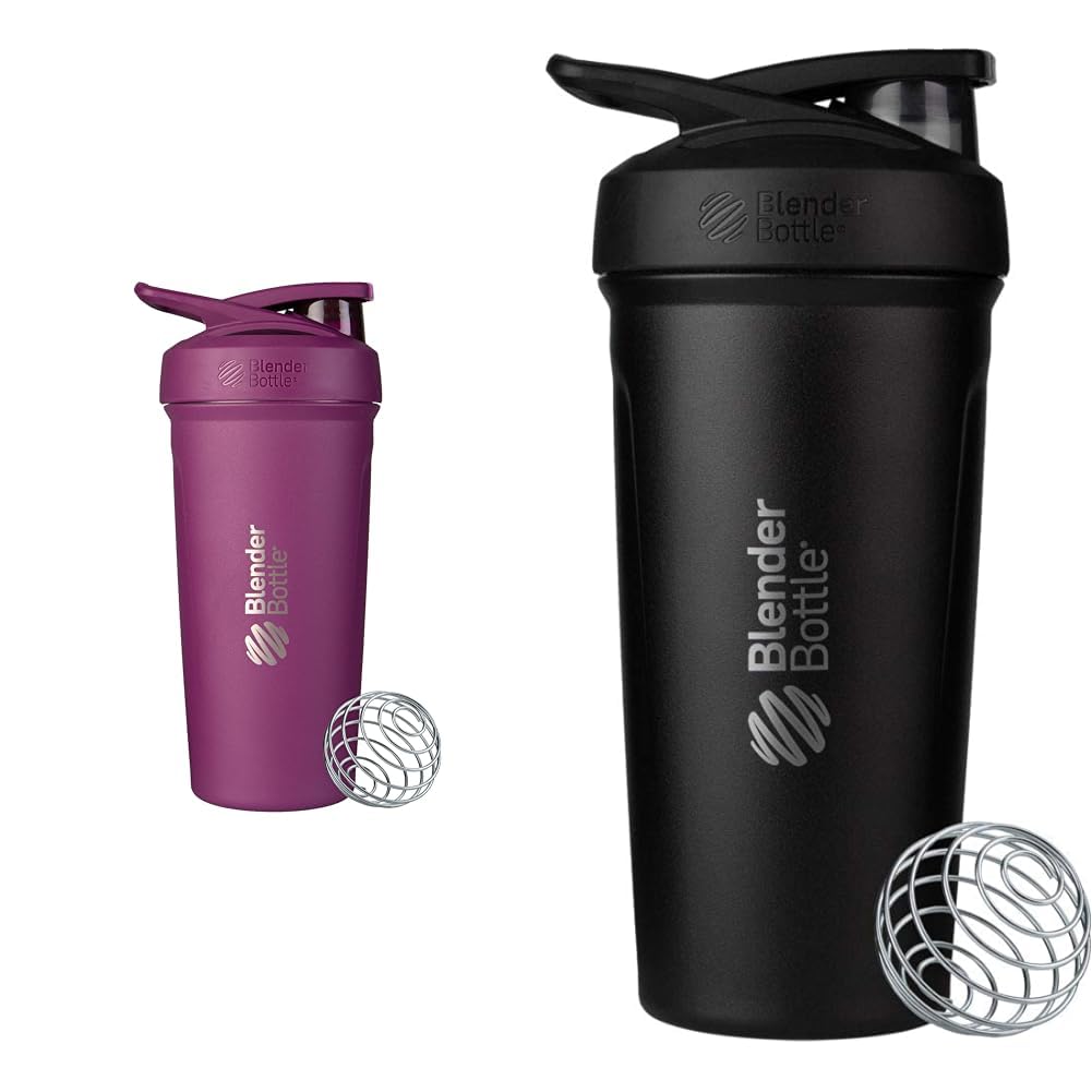 BlenderBottle 24-Ounce rustfritt stål Shaker Cups med Wire Whisk, Plum og svart