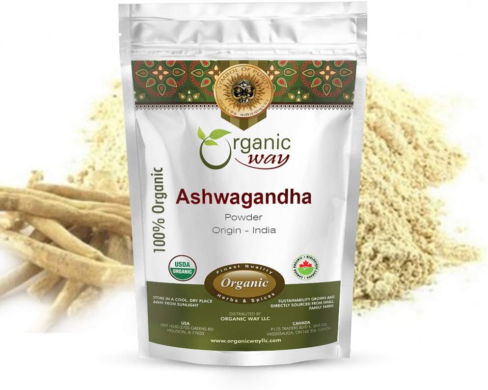 Organic Way Premium Ashwagandha Root Powder (Withania somnifera) - Organic & Kosher Certified | Vegansk | Ikke GMO & Glutenfri | USDA Certified | Opprinnelse - India (1Lbs / 16Oz)