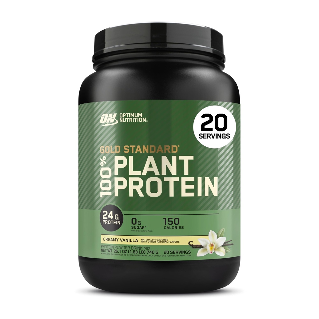 Optimum ernæring gull standard 100% plantebasert protein pulver, glutenfri, vegansk protein for muskel støtte og gjenoppretting med aminosyrer - kremet vanilla, 20 serveringer (Packaging May Vary)