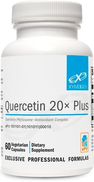 XYMOGEN Quercetin 20× Plus - Quercetin kosttilskudd - Daglig kompleks med vitamin C, N-Acetyl-L-Cysteine & Nettles - Formulert for luftveisstøtte - Vegan & Glutenfri (60 kapsler)