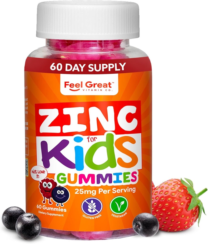 Føle flott sink gummier for barn | Bolster barnets immunsystem med Yummy Kids Vitaminer | Great Tasting Naturlig Flavor Gummy Supplement Vitaminer | 60 Gummies