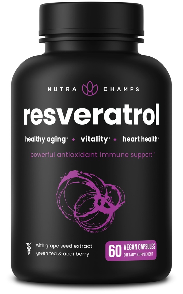 NutraChamps Resveratrol Supplement, Ekstra styrke formel for sunn aldring, immun støtte, 60 Vegan Capsules med Trans-Resveratrol, Grønn Te Leaf, Acai Berry & Grape frø ekstrakt
