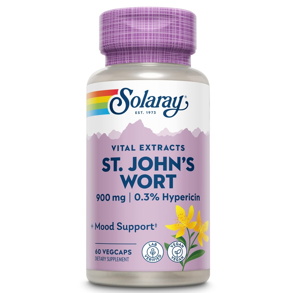 SOLARAY St. Johns Wort Aerial Extract 450mg to daglig | Mood & Brain Health Support | 0,3% Hypericin | 60ct, 30 Serv.