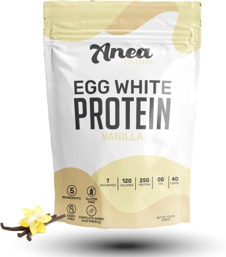Anea Egg Hvitt Protein pulver | 25g Protein | Dairy Gratis | Glutenfri | Fett Gratis | Aminosyrer | Høy Biologisk verdi (1,5 pund (pakke med 1) (1,5 pund (pakke med 1), Vanilla)