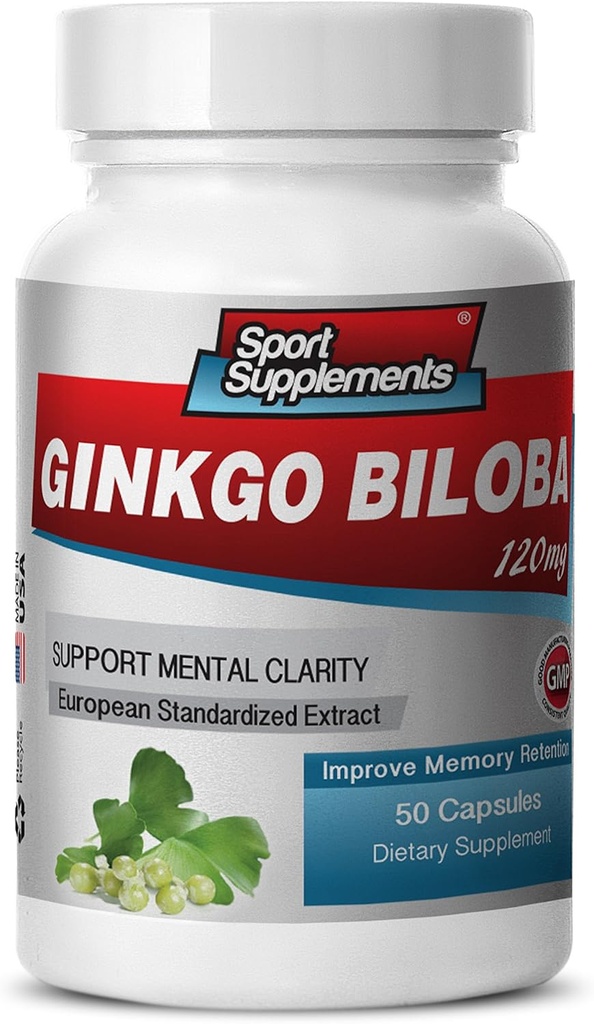 Brain Kosttilskudd for minne og fokus - Ginkgo BILOBA 120MG - Gingko biloba Plante, Focus Kosttilskudd for voksne, Gingko biloba Kosttilskudd, Ginko biloba Pills Naturlig, Minne Supplement - 1B 60 Caps