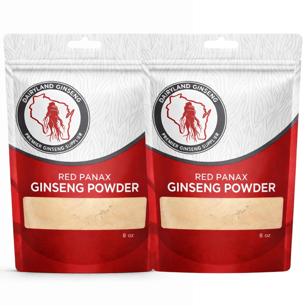 Rød Panax Ginseng pulver med naturlige Ginsenosides (16 oz) - støtter sunn energi, vitalitet, humør og mer, koreansk Panax Ginseng rotpulver for smoothies, kaffe eller drikke (2 pakker)