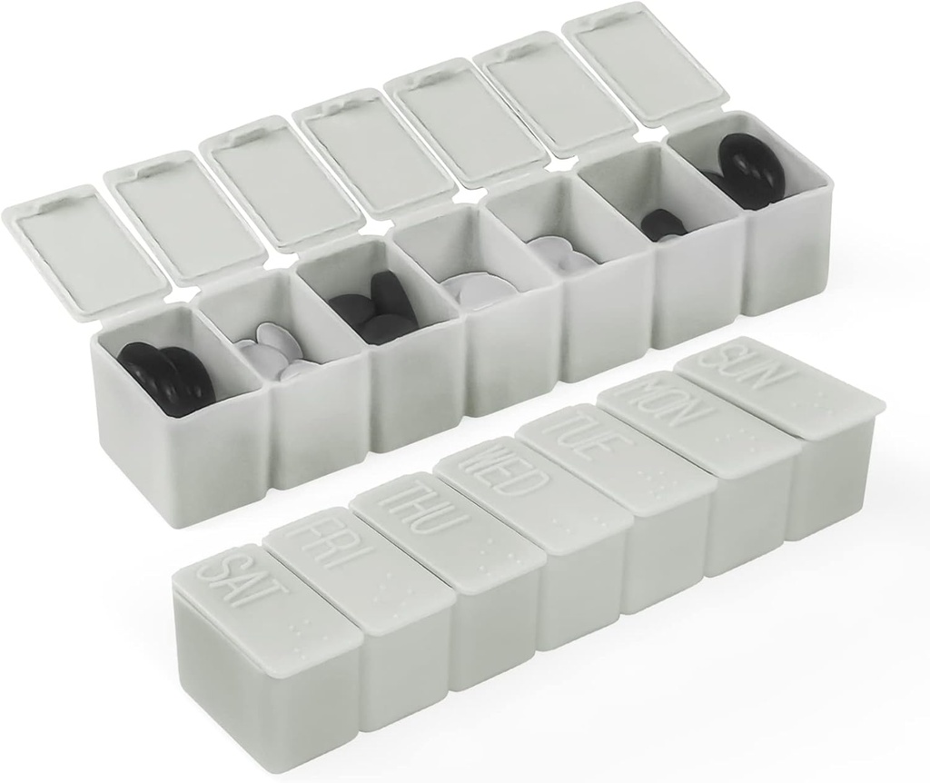 Ukelig liten pilleorganisator, 7 dagers pille saken, daglig vitamin saken medisin boks, piller beholdere for medisin kosttilskudd Fish Oil(2Pcs,Grey)