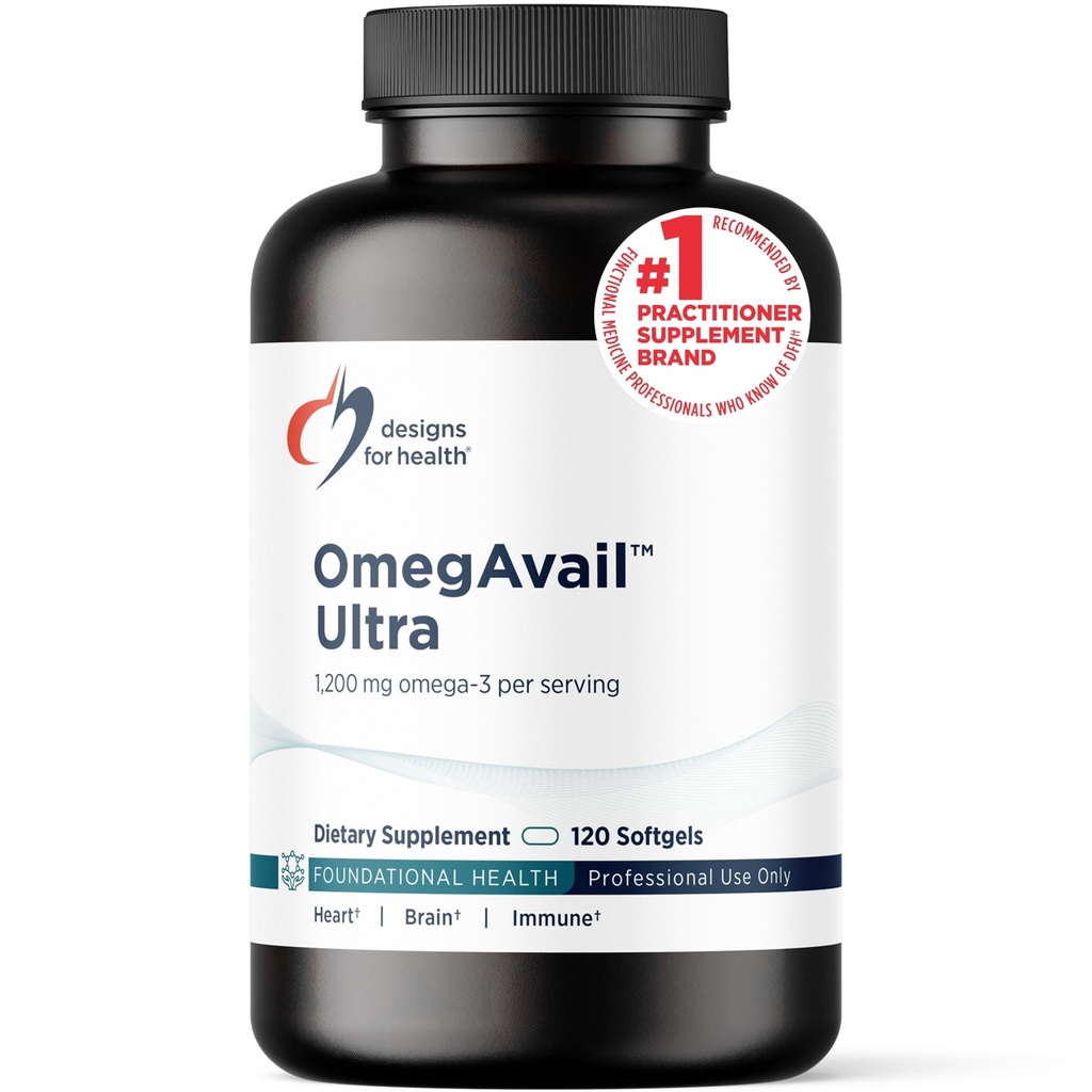 Designs for Helse OmegAvail Ultra TG Fish Oil 1200mg - Triglycerid Form Omega 3 Fish Oil Supplement med DHA / EPA - Ingen fiskbar ettersmak (120 Softgels)