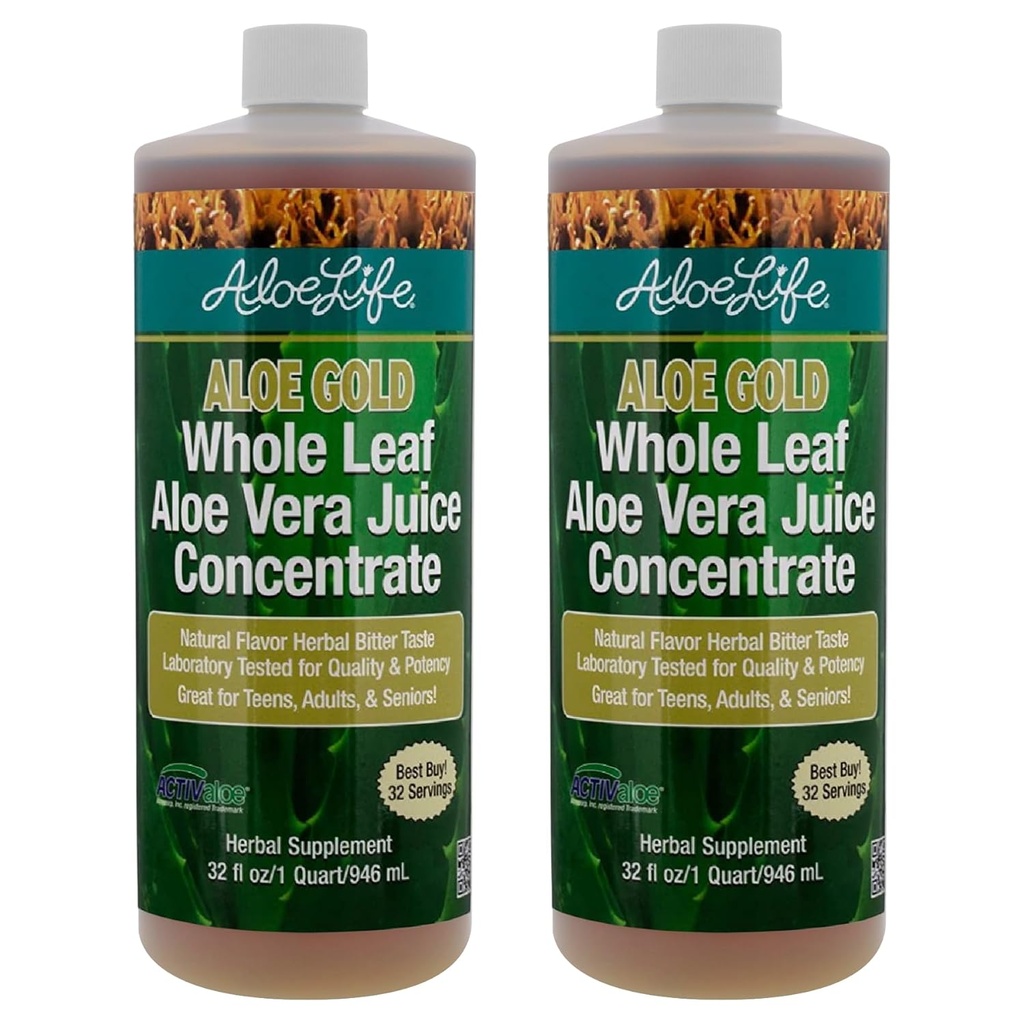 Aloe Life - Hele Leaf Aloe Vera Juice, Økologisk, Glutenfri (Aloe Gold, 32 oz)