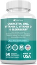 60 greve Quercetin 50 mg sink 1000 mg vitamin C 5000 IE vitamin D3 1000 mg gurkemeie 1000 mg eldrebær med Q-defend immunblanding Reisshi Nettle Arteemisinin, ikke-GMO, gratis støtte helse