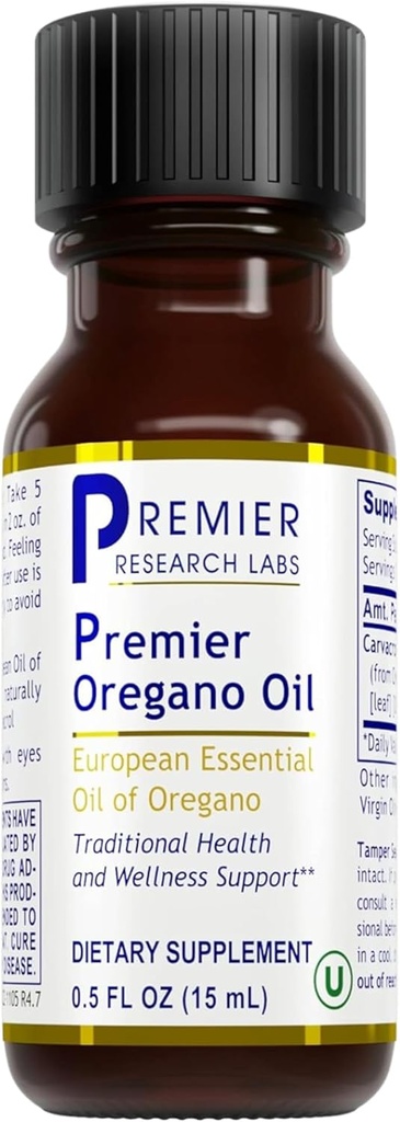 Premier Research Labs Premier Oregano olje - Olje av Oregano dropper med Carvacrol, Edible Oregano Essential Oil Supplement for immun- og gut helse - 0.5 Fl Oz