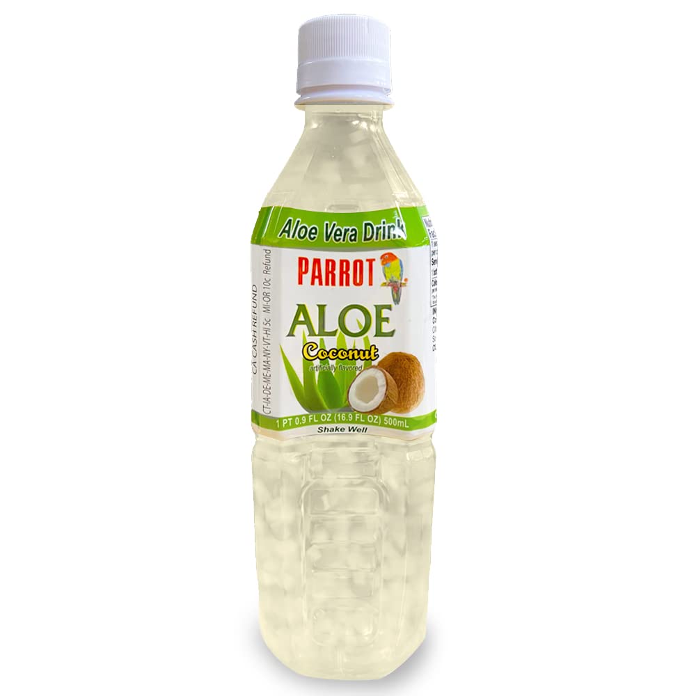 Parrot Merke Aloe Vera Juice Drikke Kokos Flavor 500ml 16,9 Ounce (pakke med 10)