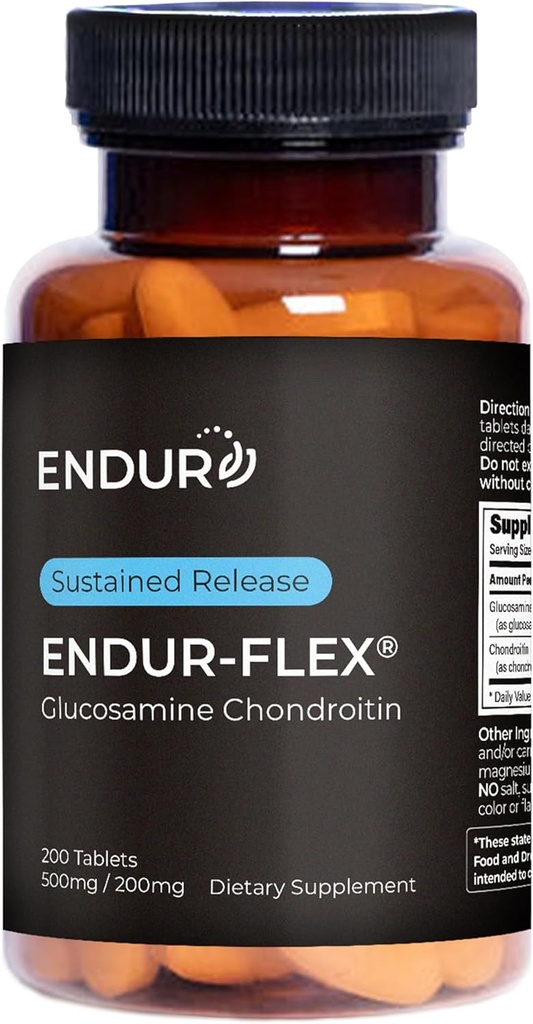ENDUR-FLEX, Glucosamine Chondroitin felles støtte supplement for å hjelpe bevare din aktive mobilitet, Glutenfri, 500mg/200mg (200 tabletter)