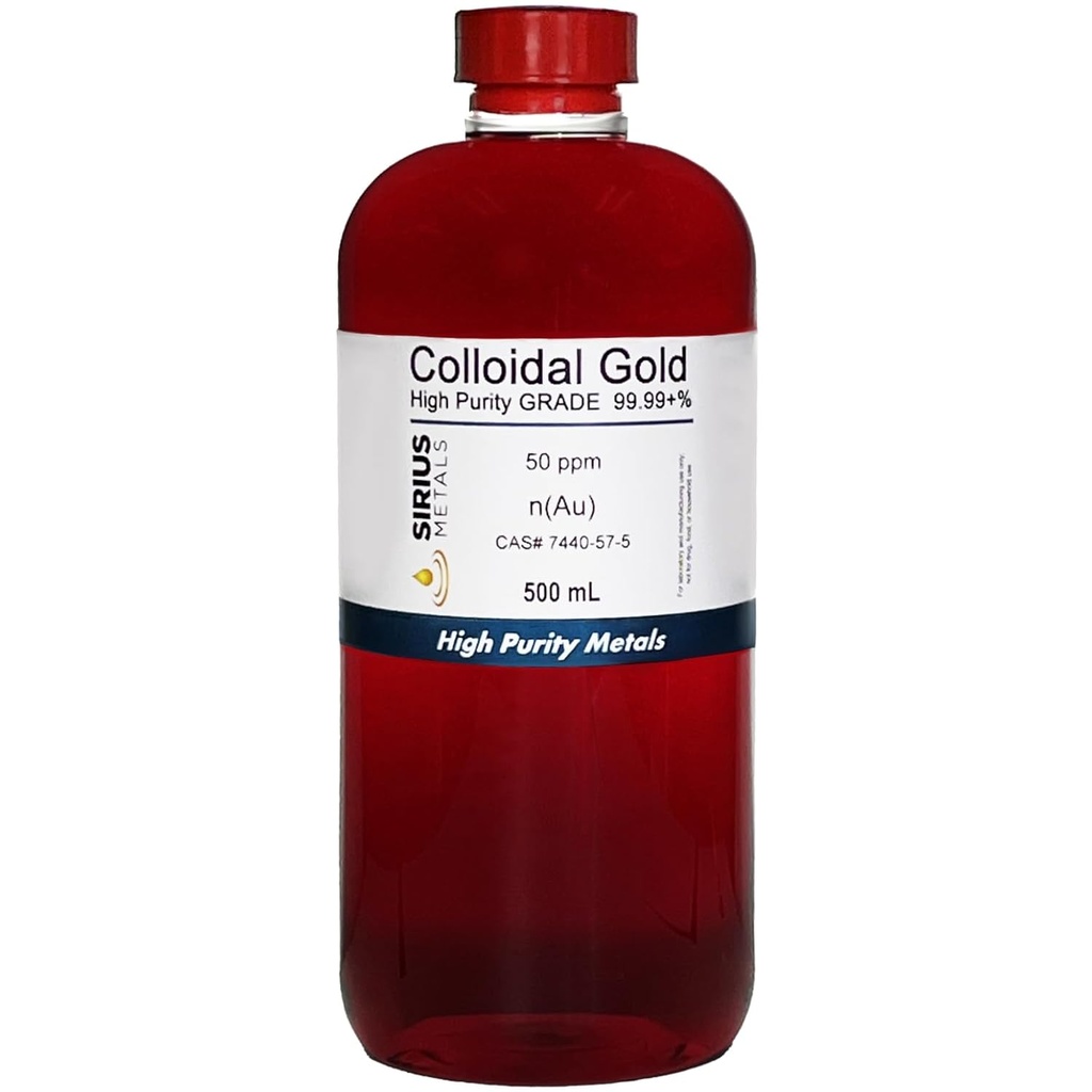 Ekte kolloidal gull – 50 ppm - 99,99+% renhet - 500 ml (16,9 Fl Oz) i Clear BPA-fri plastflaske - laget i USA