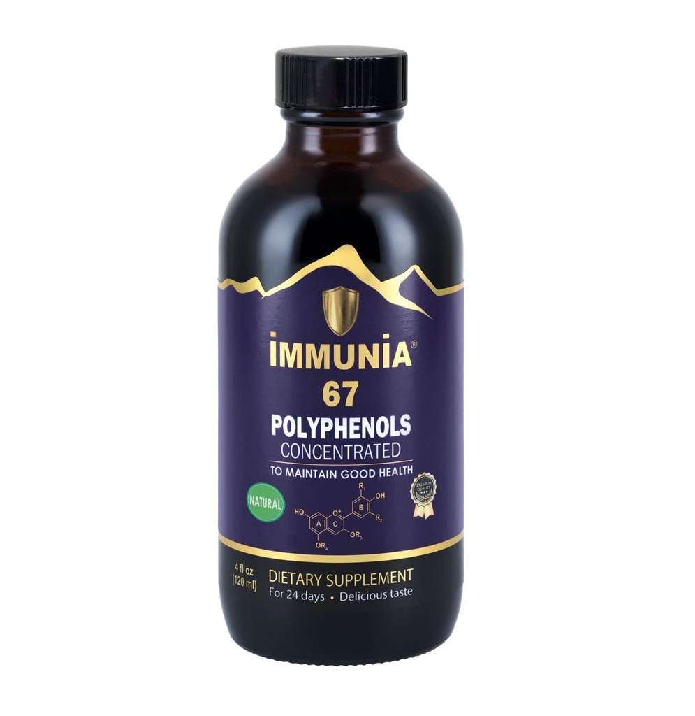 Immunia 67 Polyfenoler - Elderberry Konsentrert og antioksidant frukt. Premium Antioksidant Supplement med 67 polyfenoler (Anthocyaniner, Quercetin, Resveratrol, etc.) 24-dagers forsyning per flaske (1-Pack)