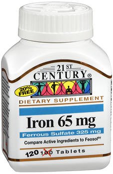 21st Century Iron 65 mg med Ferrous Sulfat 325 mg - 100 tabletter, pakke med 4