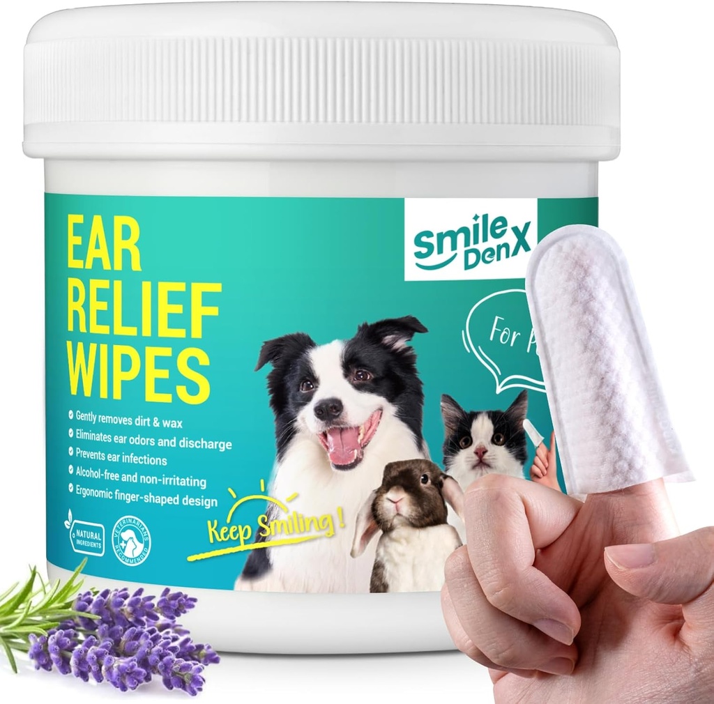 Hund ører renere tørker - Hund ører infeksjon behandling rask relief fra øre kløe og inflammasjon, Cat ører tørker forsiktig fjerne ører wax debris og luktig (50 stk, lavender)
