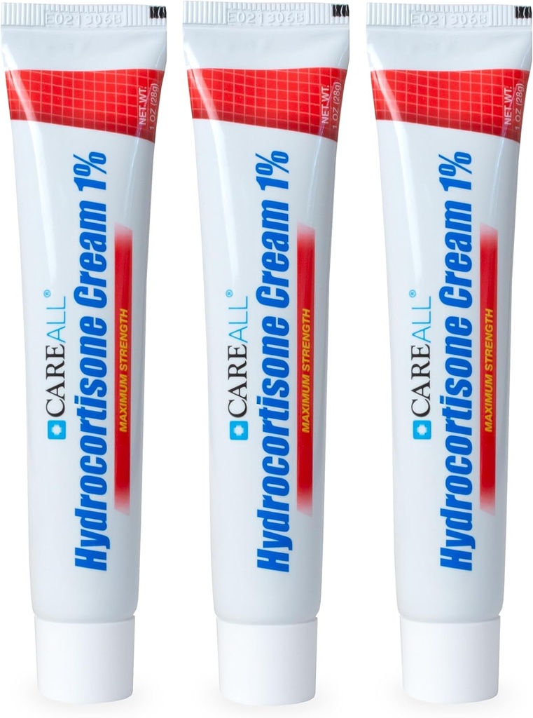 CareAll Hydrokortison 1%, 1oz Tube (Pack of 3), Maks styrke Anti-Itch krem, lindring fra kløe og rødhet fra Bug Bites, Eczema, Psoriasis, Poison Ivy, Oak og Sumac