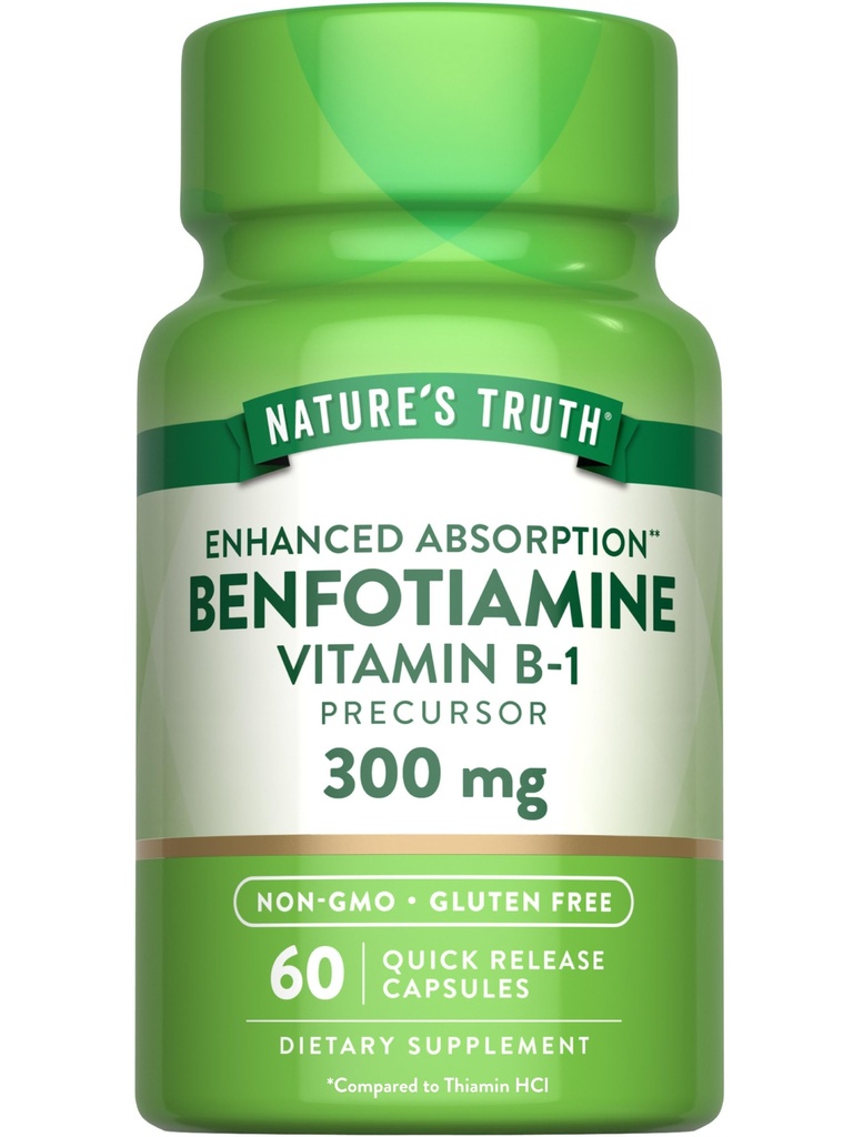 Naturens sannhet Benfotiamine | 300mg | 60 greve | Ikke-GMO og Glutenfri Supplement | Vitamin B1 Precursor
